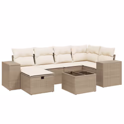vidaXL Set Divani da Giardino 7 pz con Cuscini Beige in Polyrattan - Vista aggiuntiva 2