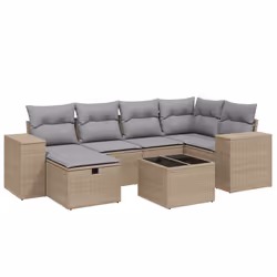 vidaXL Set Divano da Giardino 7 pz con Cuscini Beige Misto Polyrattan - Vista aggiuntiva 2