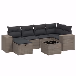 vidaXL Set Divani da Giardino 7pz con Cuscini Grigio Chiaro Polyrattan - Vista aggiuntiva 2