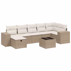 vidaXL Set Divano da Giardino 8 pz con Cuscini Beige in Polyrattan - Vista aggiuntiva 2
