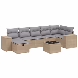 vidaXL Set Divano da Giardino 8 pz con Cuscini Beige Misto Polyrattan - Vista aggiuntiva 2