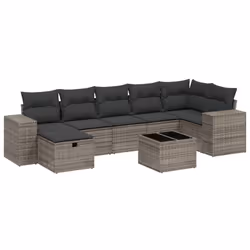 vidaXL Set Divano da Giardino 8 pz con Cuscini Grigio in Polyrattan - Vista aggiuntiva 2