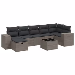 vidaXL Set Divano da Giardino 8pz con Cuscini Grigio Chiaro Polyrattan - Vista aggiuntiva 2