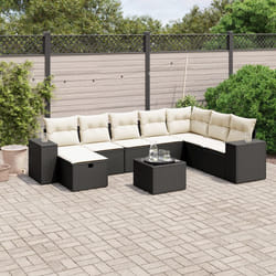 vidaXL Set Divani da Giardino 9 pz con Cuscini Nero in Polyrattan