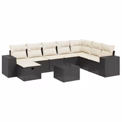 vidaXL Set Divani da Giardino 9 pz con Cuscini Nero in Polyrattan - Vista aggiuntiva 2