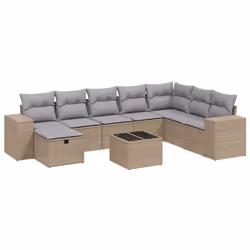 Set Divano da Giardino 9 pz con Cuscini Beige Misto Polyrattancod mxl 113722 - Vista aggiuntiva 2