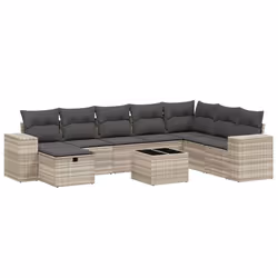 vidaXL Set Divano da Giardino 9pz con Cuscini Grigio Chiaro Polyrattan - Vista aggiuntiva 2