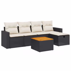 Set Divano da Giardino 6 pz con Cuscini Nero in Polyrattancod mxl 116819 - Vista aggiuntiva 2