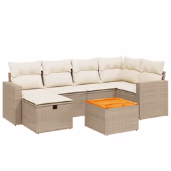 vidaXL Set Divani da Giardino 7 pz con Cuscini Beige in Polyrattan - Vista aggiuntiva 2