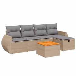 vidaXL Set Divano da Giardino 6 pz con Cuscini Beige Misto Polyrattan - Vista aggiuntiva 2