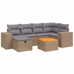 Set Divano da Giardino 7 pz con Cuscini Beige Misto Polyrattancod mxl 113757 - Vista aggiuntiva 2
