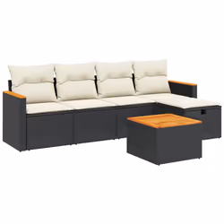 Set Divano da Giardino 6 pz con Cuscini Nero in Polyrattancod mxl 89759 - Vista aggiuntiva 2
