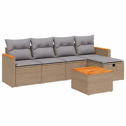 vidaXL Set Divano da Giardino 6 pz con Cuscini Beige Misto Polyrattan - Vista aggiuntiva 2