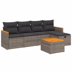 vidaXL Set Divano da Giardino 6 pz con Cuscini Grigio in Polyrattan - Vista aggiuntiva 2