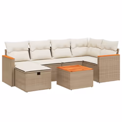 vidaXL Set Divani da Giardino 7 pz con Cuscini Beige in Polyrattan - Vista aggiuntiva 2