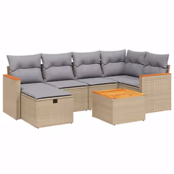 Set Divano da Giardino 7 pz con Cuscini Beige Misto Polyrattancod mxl 113762 - Vista aggiuntiva 2