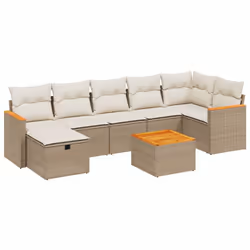 Set Divano da Giardino 8 pz con Cuscini Beige in Polyrattancod mxl 91139 - Vista aggiuntiva 2