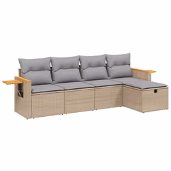 vidaXL Set Divano da Giardino 5 pz con Cuscini Beige Misto Polyrattan - Vista aggiuntiva 2