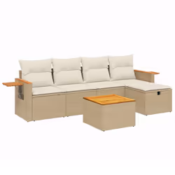 vidaXL Set Divano da Giardino 6 pz con Cuscini Beige in Polyrattan - Vista aggiuntiva 2