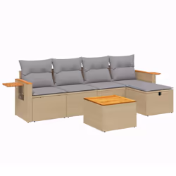 vidaXL Set Divano da Giardino 6 pz con Cuscini Beige Misto Polyrattan - Vista aggiuntiva 2