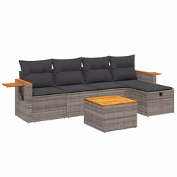 vidaXL Set Divano da Giardino 6 pz con Cuscini Grigio in Polyrattan - Vista aggiuntiva 2