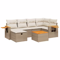 vidaXL Set Divani da Giardino 7 pz con Cuscini Beige in Polyrattan - Vista aggiuntiva 2