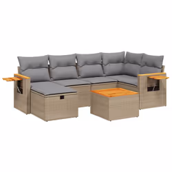 vidaXL Set Divano da Giardino 7 pz con Cuscini Beige Misto Polyrattan - Vista aggiuntiva 2