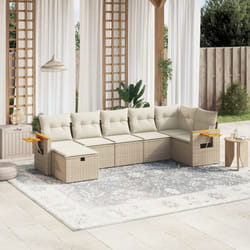 vidaXL Set Divani da Giardino 7 pz con Cuscini Beige in Polyrattan
