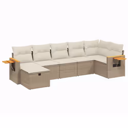 vidaXL Set Divani da Giardino 7 pz con Cuscini Beige in Polyrattan - Vista aggiuntiva 2