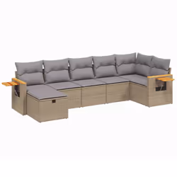 vidaXL Set Divano da Giardino 7 pz con Cuscini Beige Misto Polyrattan - Vista aggiuntiva 2