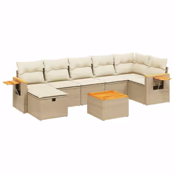 vidaXL Set Divano da Giardino 8 pz con Cuscini Beige in Polyrattan - Vista aggiuntiva 2