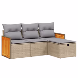 vidaXL Set Divano da Giardino 4 pz con Cuscini Beige Misto Polyrattan - Vista aggiuntiva 2