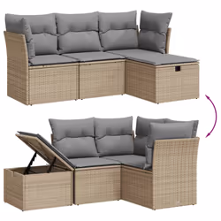 vidaXL Set Divano da Giardino 4 pz con Cuscini Beige Misto Polyrattan - Vista aggiuntiva 3