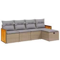 Set Divano da Giardino 5 pz con Cuscini Beige Misto Polyrattancod mxl 90845 - Vista aggiuntiva 2