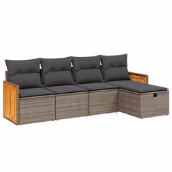 Set Divano da Giardino 5 pz con Cuscini Grigio in Polyrattancod mxl 113776 - Vista aggiuntiva 2