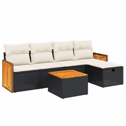vidaXL Set Divano da Giardino 6 pz con Cuscini Nero in Polyrattan - Vista aggiuntiva 2