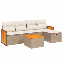 vidaXL Set Divano da Giardino 6 pz con Cuscini Beige in Polyrattan - Vista aggiuntiva 2