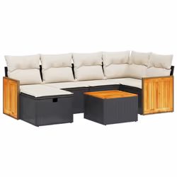 vidaXL Set Divani da Giardino con Cuscini 7pz Nero Polyrattan - Vista aggiuntiva 2