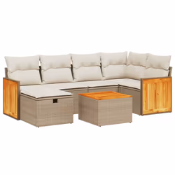Set Divani da Giardino 7 pz con Cuscini Beige in Polyrattancod mxl 113777 - Vista aggiuntiva 2