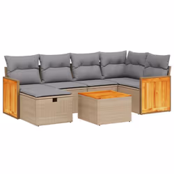Set Divano da Giardino 7 pz con Cuscini Beige Misto Polyrattancod mxl 92782 - Vista aggiuntiva 2