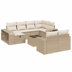vidaXL Set Divani da Giardino 11 pz con Cuscini Beige in Polyrattan - Vista aggiuntiva 2