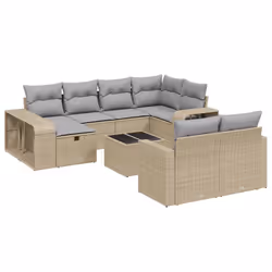 vidaXL Set Divani da Giardino 11 pz con Cuscini Beige in Polyrattan - Vista aggiuntiva 2