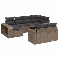 vidaXL Set Divani da Giardino 11 pz con Cuscini in Polyrattan Grigio - Vista aggiuntiva 2