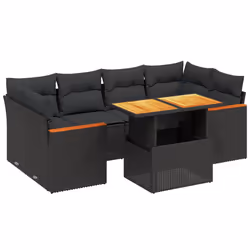 Set Divani da Giardino con Cuscini 7pz Nero Polyrattancod mxl 112723 - Vista aggiuntiva 2