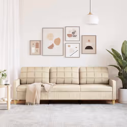 vidaXL Divano a 3 Posti Crema 210 cm in Tessuto - Vista aggiuntiva 3
