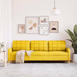 vidaXL Divano a 3 Posti Giallo 210 cm in Tessuto - Vista aggiuntiva 3