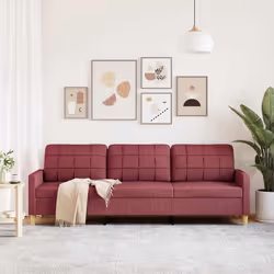 vidaXL Divano a 3 Posti Rosso Vino 210 cm in Tessuto - Vista aggiuntiva 3