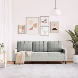vidaXL Divano a 3 Posti Grigio Chiaro 180 cm in Velluto - Vista aggiuntiva 3