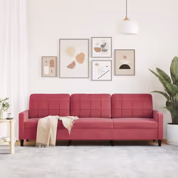 vidaXL Divano a 3 Posti Rosso Vino 210 cm in Velluto - Vista aggiuntiva 3