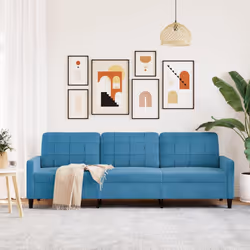 vidaXL Divano a 3 Posti Blu 210 cm in Velluto - Vista aggiuntiva 3